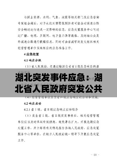 湖北突发事件应急：湖北省人民政府突发公共事件总体应急预案 