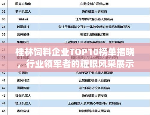 桂林饲料企业TOP10榜单揭晓，行业领军者的耀眼风采展示