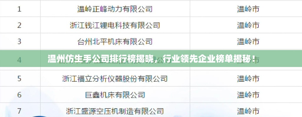 温州仿生手公司排行榜揭晓，行业领先企业榜单揭秘！