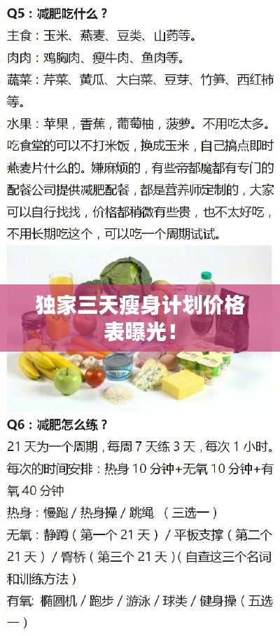 独家三天瘦身计划价格表曝光！