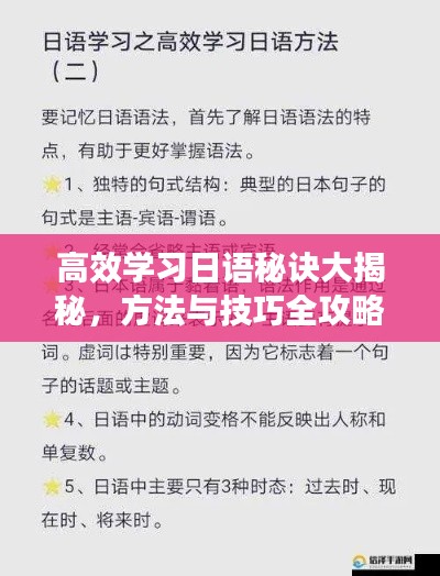 高效学习日语秘诀大揭秘，方法与技巧全攻略！