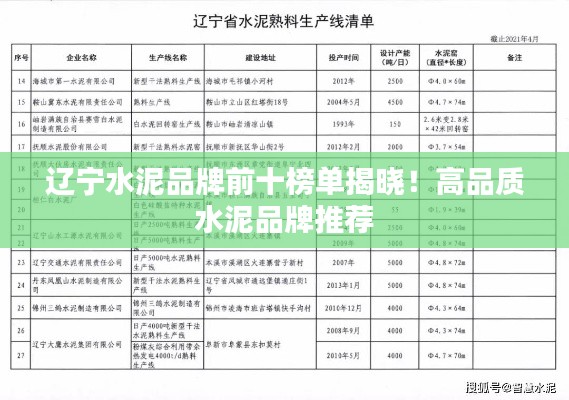 辽宁水泥品牌前十榜单揭晓！高品质水泥品牌推荐